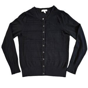 Charter Club Women's Classic Black Long Sleeve Button Up Cardigan Size XS Office